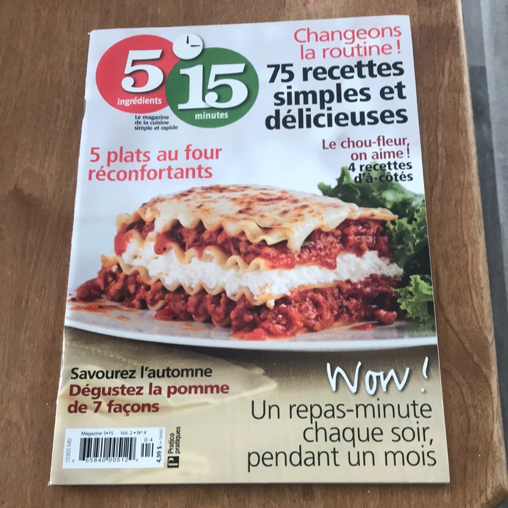 Recettes rapides 75 idées délicieuses - Couverture blanche, rouge et verte